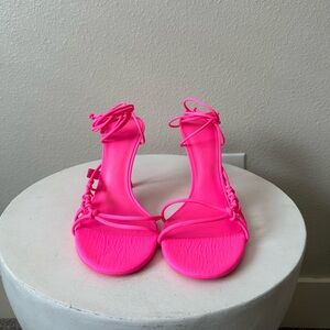 Mango Neon Pink Strappy High Heels